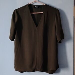 ME + EM Olive Green Silk V Neck Blouse 14